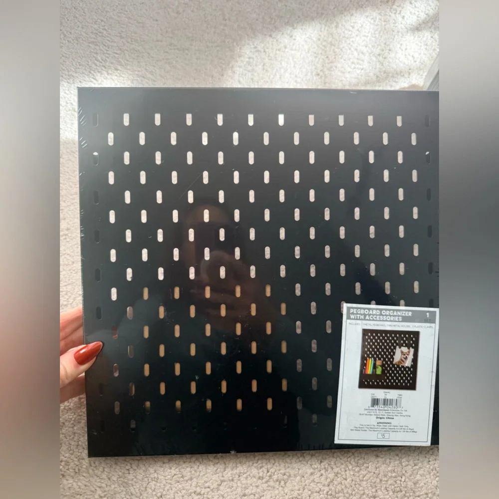 Black Metal Pegboard Organizer with Accessories
